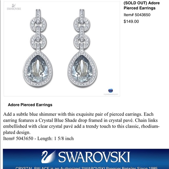 Swarovski Pierced Earrings Adore Teardrop Crystal Silver - Picture 4 of 10